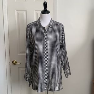 J JILL Gingham A line Black and White Checked Button Up Shirt